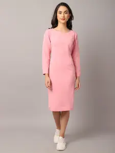 Cantabil Women Pink Solid Sheath Midi Dress