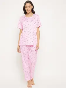 Camey Women Pink Printed Night Suit