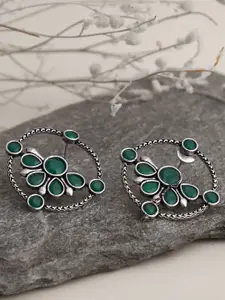 VENI Green Women Silver-Plated Contemporary Studs Earrings