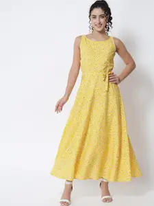 Yaadleen Women Yellow Floral Crepe Sleeveless Maxi Dress