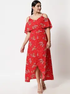 Yaadleen Women Red Floral Layered Crepe Maxi Dress