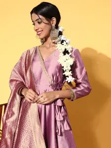 Inddus Women Pink Silk Fluid Tie-Up Kurta