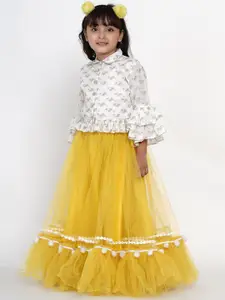 Bitiya by Bhama Girls Off White & Yellow Printed Ready to Wear Lehenga &