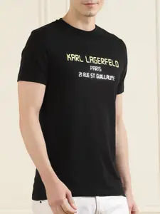 Karl Lagerfeld Men Black Pure Cotton Brand Logo Printed T-shirt