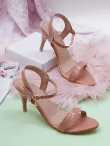 Misto Pink Textured Party Sandals with Buckles