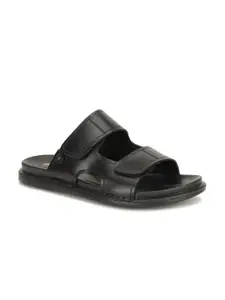 Bata Men Black Leather Comfort Sandals