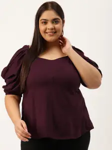 theRebelinme Plus Size Aubergine Solid Panelled Top