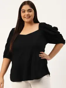 theRebelinme Plus Size Black Solid Sweetheart Neck Longline Top