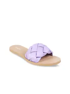 Mochi Women Purple Open Toe Flats