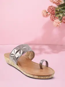 Metro Women Grey & Tan One Toe Wedge Sandal