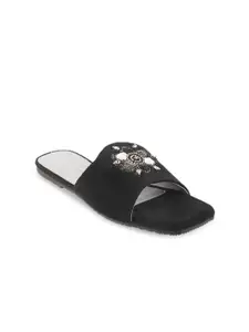 Metro Women Black Embellished Open Toe Flats