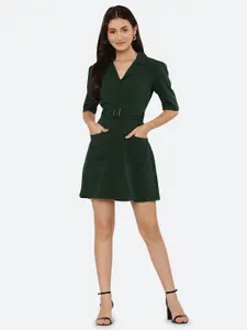 RAASSIO Women Green Solid Crepe Mini Dress