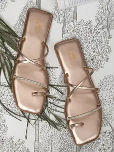 pelle albero Women Bronze-Toned Embellished Party One Toe Flats