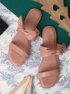 pelle albero Women Peach-Coloured Open Toe Flats with Bows