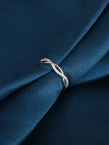 GIVA Rhodium-Plated 925 Sterling Silver CZ Studded Wavy Adjustable Finger Ring