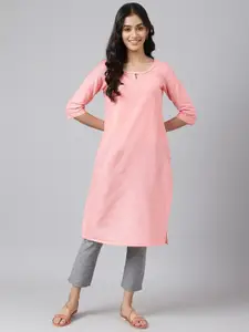 AURELIA Women Pink Solid Thread Work Kurta