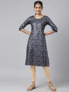 AURELIA Women Blue Ethnic Motifs Printed Kurta