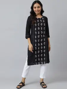 AURELIA Women Black Ethnic Motifs Printed Kurta