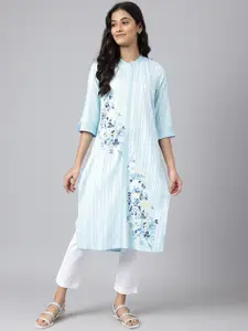 Aurelia Women Blue Geometric Print Viscose Straight Kurta