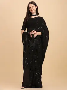 Amrutam Fab Black Embellished Sequinned Pure Georgette Saree