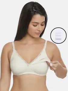Inner Sense White Organic Cotton Antimicrobial Laced Soft Nursing Bra with an extender