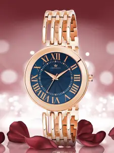 CRESTELLO Women Blue Brass & Rose Gold Toned Bracelet Style Analogue Watch