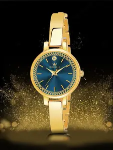 CRESTELLO Women Blue Brass Dial & Gold Toned Bracelet Style Straps Analogue Watch CR-JWL112-BLUGLD