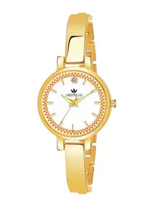 CRESTELLO Women White Brass Embellished Dial & Gold Toned Bracelet Style Straps Analogue Watch