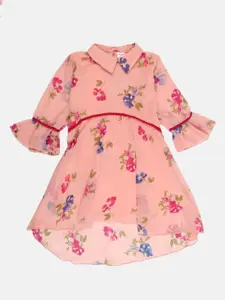 V-Mart Peach-Coloured Floral Printed  Dress