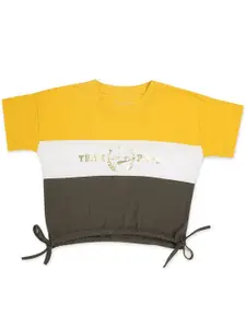 Pepe Jeans Girls Yellow & White Printed Colour Block T-shirt