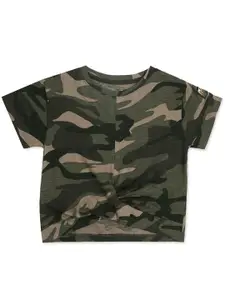 Pepe Jeans Girls Green Camouflage Printed T-shirt