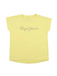 Pepe Jeans Girls Yellow Typography Printed T-shirt