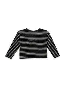 Pepe Jeans Girls Black Brand Logo Striped Monochrome T-shirt