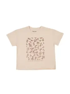 Pepe Jeans Girls Peach-Coloured Floral Printed T-shirt