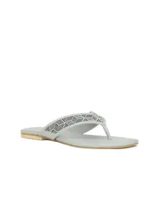 Bata Women Blue Embellished Laser Cuts Flats