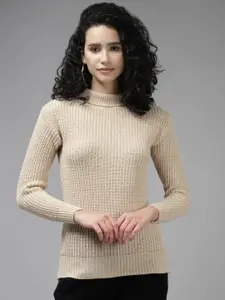 Cayman Women Beige Ribbed Wool Pullover