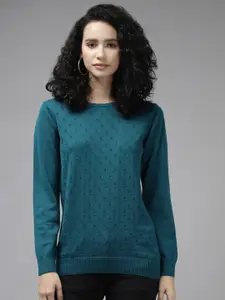 Cayman Women Teal Floral Wool Pullover