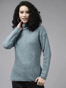 Cayman Women Blue Ribbed Pullover