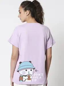 Bewakoof Women Purple Pure Cotton Loose T-shirt