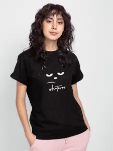 Bewakoof Women Black Printed Extended Sleeves Pure Cotton Oversized T-shirt