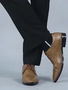 FAUSTO Men Tan Formal Lace Up Derbys Shoes