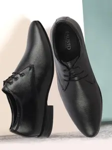 FAUSTO Men Black Textured Formal Derbys