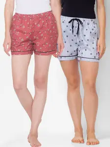 FashionRack Women Brown & Grey Set Of 2 Printed Lounge Shorts