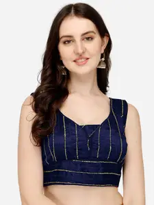 PUJIA MILLS  Navy Blue Embroidered Saree Blouse