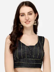 PUJIA MILLS Women Black Embroidered Saree Blouse