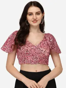 PUJIA MILLS Women Pink Sequence Work Saree Blouse