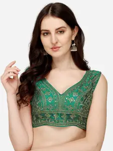 PUJIA MILLS Women Green Sequinned Saree Blouse