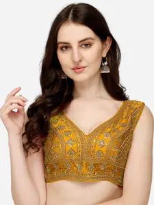 PUJIA MILLS Women Yellow Sequins Embroidered Readymade Saree Blouse