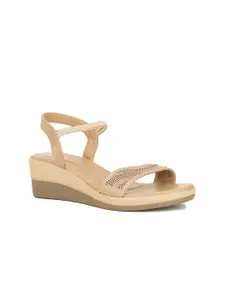 Bata Women Beige Colourblocked PU Wedge Sandals with Laser Cuts