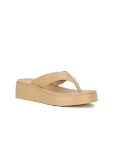 Bata Women Tan PU Flatform Sandals